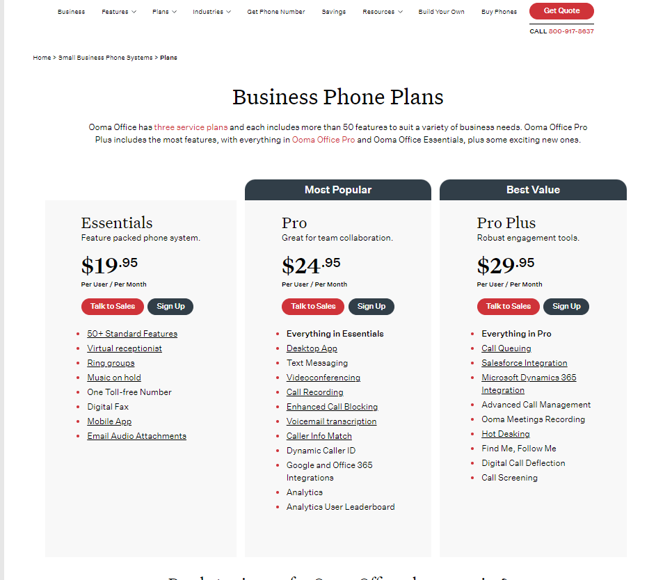 ooma business phone pricing