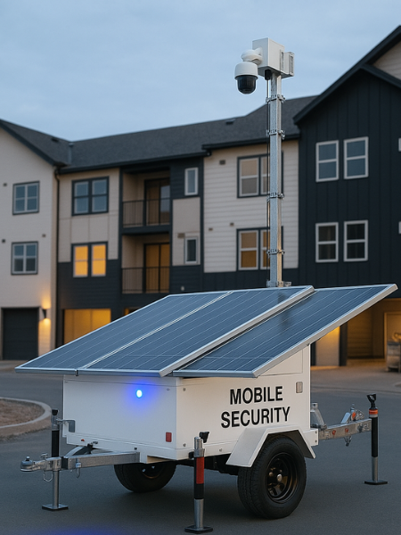 Mobile security trailer in a housing complex